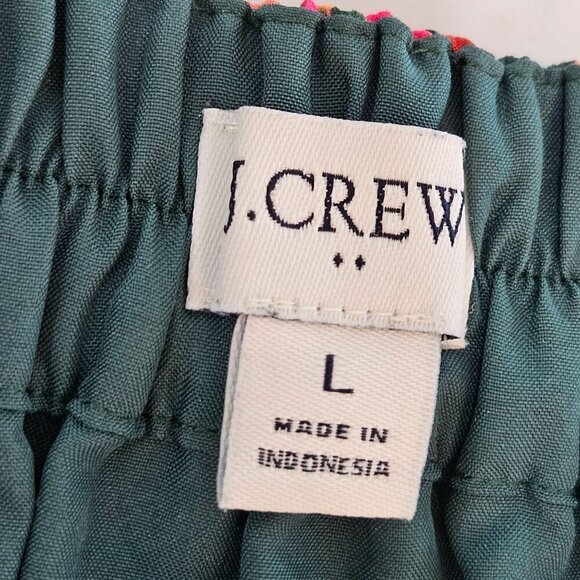 J. Crew Floral Boho Pink Green Print Skirt Large Tired Ruffle Knee Length Flowy - Picture 4 of 9